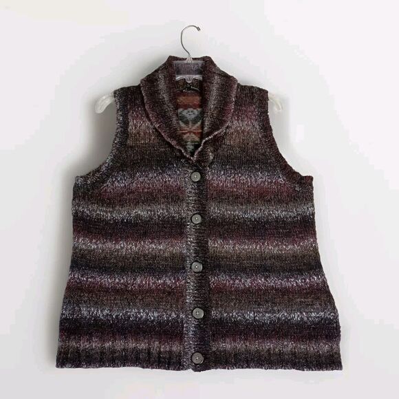 Woolrich Vest Women's Size XL Button Boho Knit Acrylic Wool Blend Striped Cozy - Picture 1 of 11